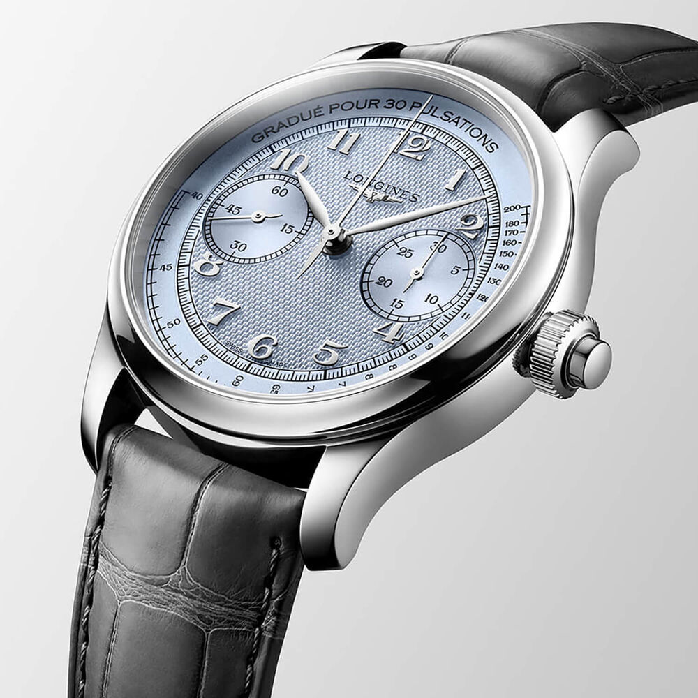 Longines Master Collection Chrono Moonphase 41mm Silver Barleycorn Dial Steel Bracelet Watch