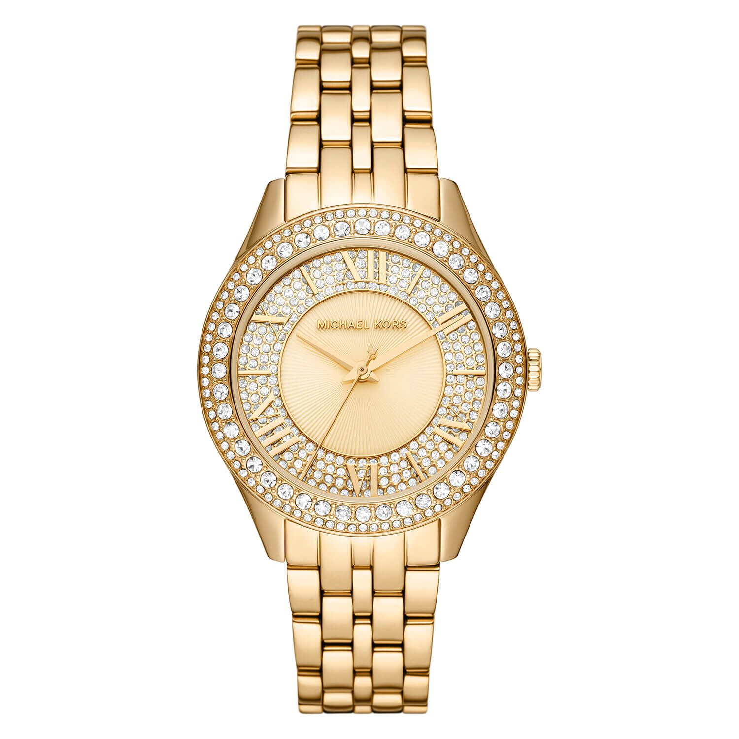 Michael Kors Harlowe 38mm Yellow Gold Crystal Dial Bezel Bracelet Watch