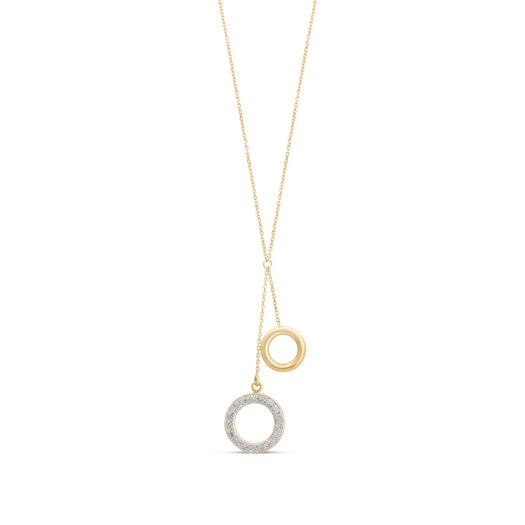 9ct Gold Plain and Glitter Circle Y Drop Necklace (Chain Included)