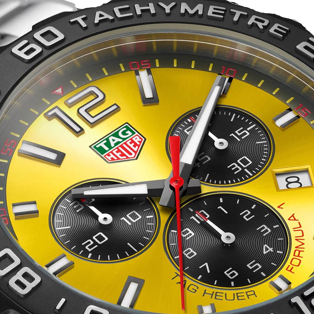 TAG Heuer Formula 1 Quartz Chronograph 43mm Yellow Dial Stainless Steel Bracelet Watch image number 2