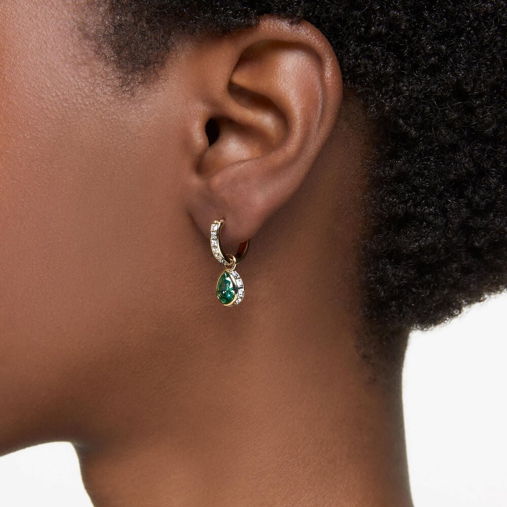 Swarovski Chroma Crystals & Green Cubic Zirconia 18ct Yellow Gold Finished Stud Earrings