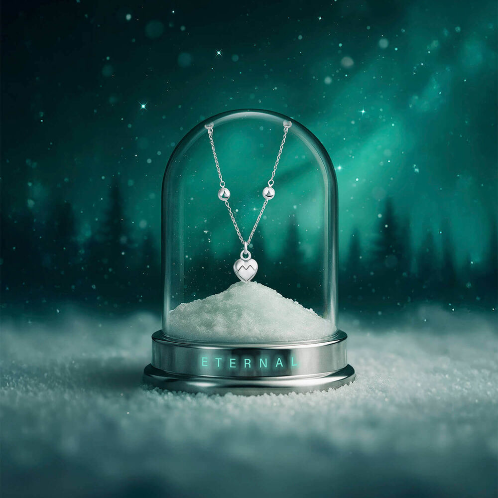 Sterling Silver Ball Station Chain Heart Shaped Drop Pendant image number 6