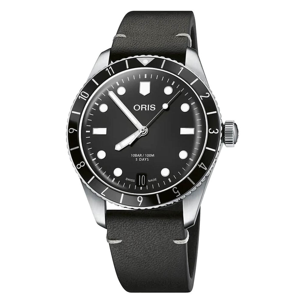 Oris Divers 65 40mm Black Dial Leather Strap Watch