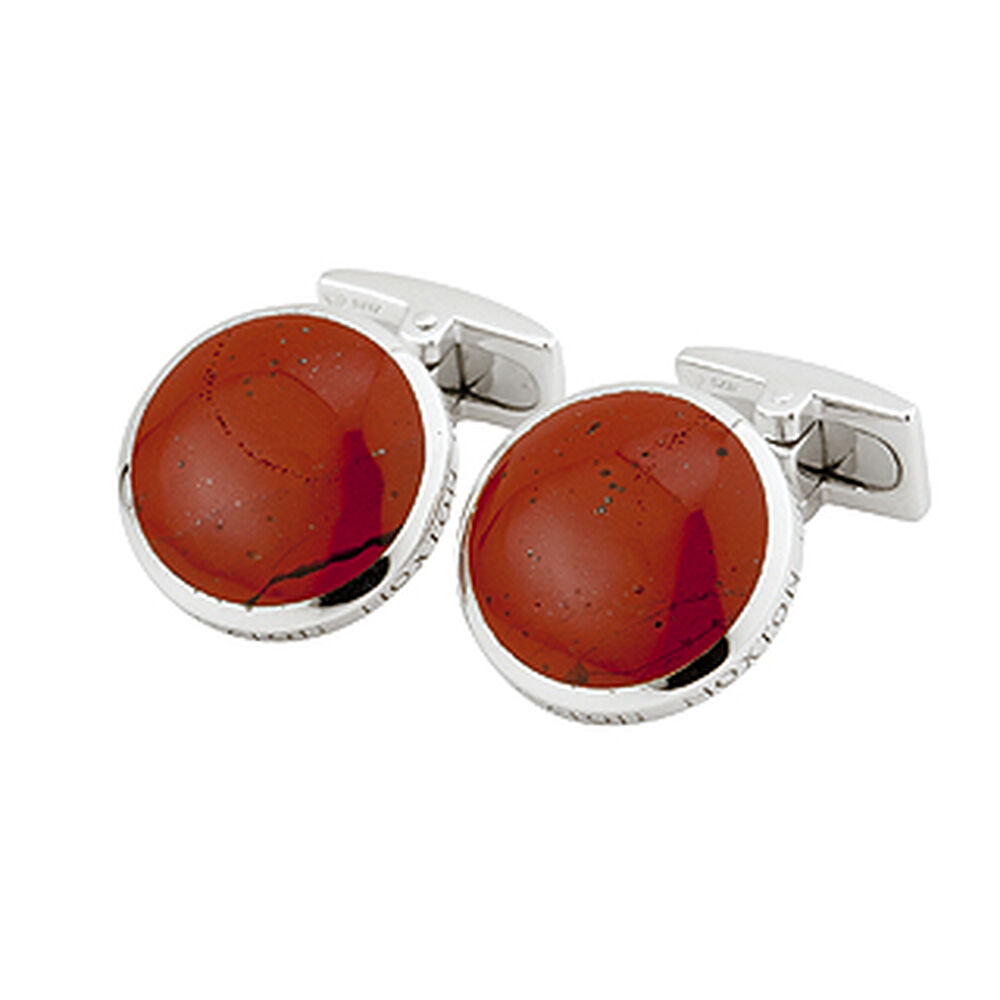 Hoxton Sterling Silver Round Red Jasper Cufflinks