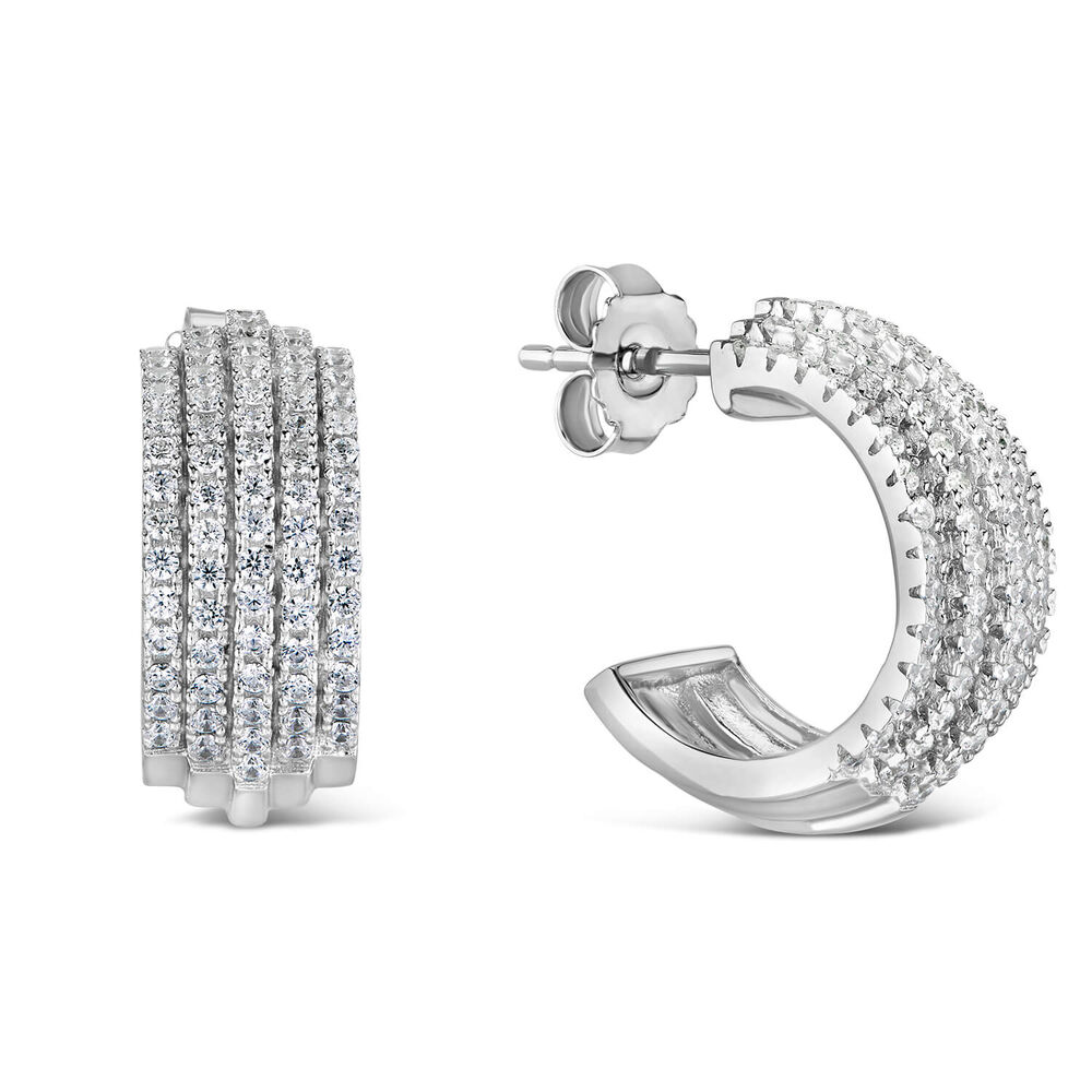 Sterling Silver 5 Row Pave Cubic Zirconia Cubic Zirconia Hoops image number 1