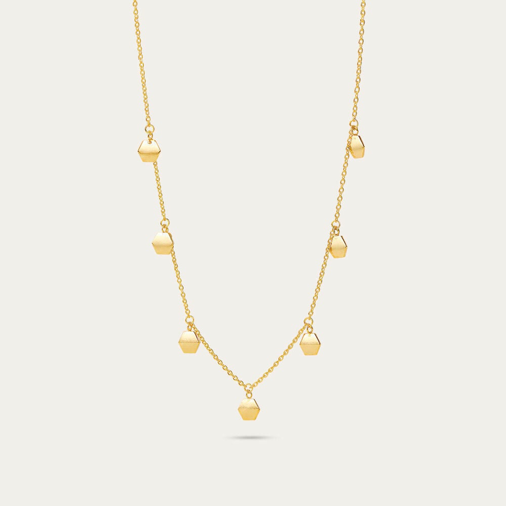 Yellow Gold Plated Sterling Silver Matt Hexagon Disc Necklet