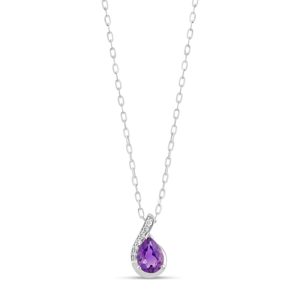 Ladies 9ct White Gold Amethyst and Diamond .05ct Necklace image number 0