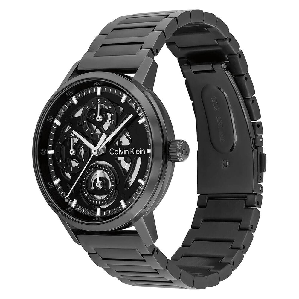 Calvin Klein Gauge 41mm Black Skeleton Dial Dark Grey IP Steel Bracelet Watch