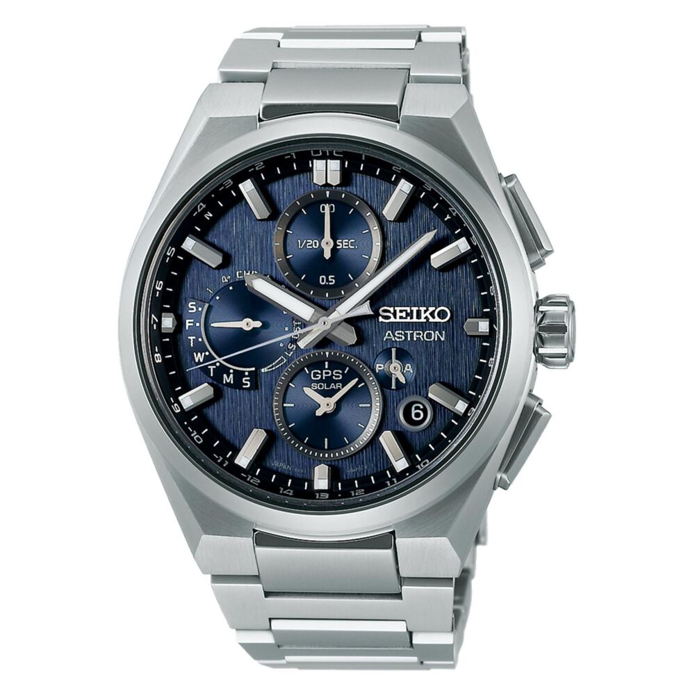Seiko Astron GPS Solar 5X Dual-Time Chronograph 42mm Infinite Blue Dial Titanium Bracelet Watch