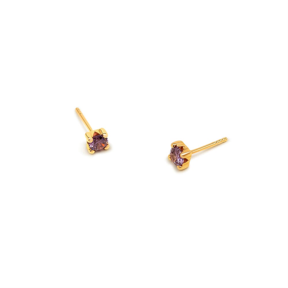9ct Yellow Gold Four Claw Set Purple Cubic Zirconia Stud Earrings image number 1