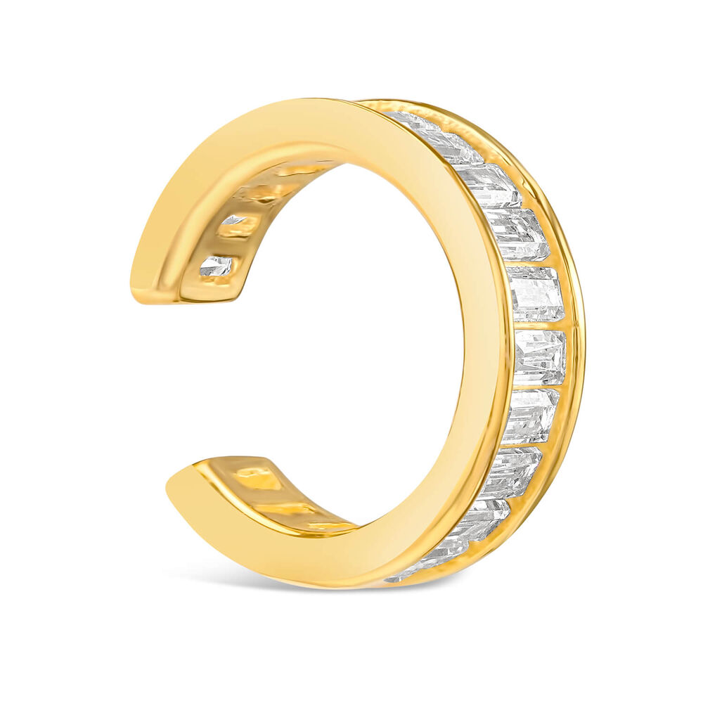 Silver & Gold Plated Channel Cubic Zirconia Baguette Single Cuff Earring