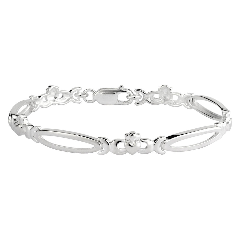 Sterling Silver Shiny Claddagh Open Link Bracelet