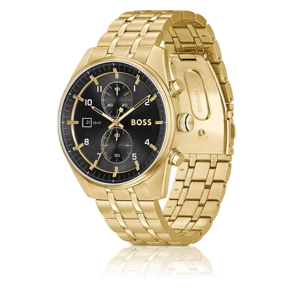 BOSS Skytraveller Chronograph 44mm Black Dial Steel Bracelet Watch