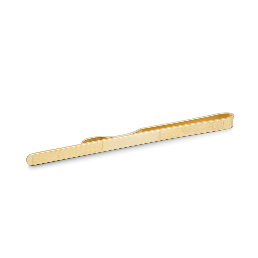 9ct Yellow Gold Engine Turned Plate Tie Bar image number 1