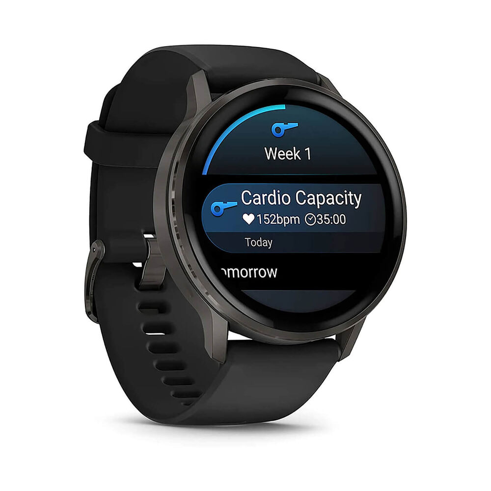 Garmin Venu 4 45mm Slate Bezel Black Silicone Strap Watch image number 3