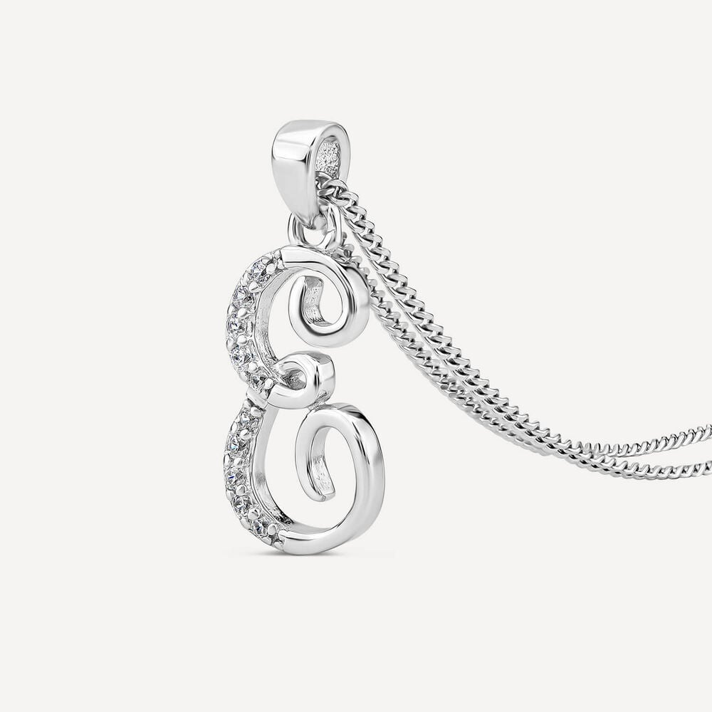 Sterling Silver Script Cubic Zirconia Initial "E" Pendant image number 2