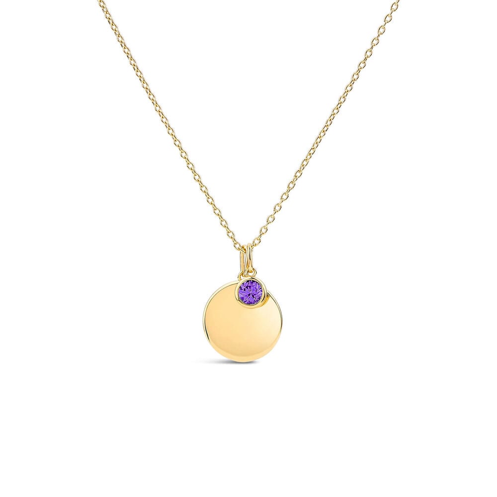 Sterling Silver Yellow Gold Plated Round Amethyst & Disc Pendant