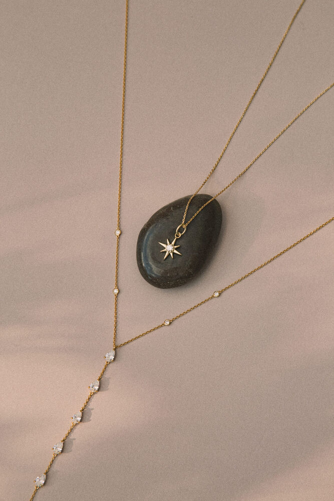 Yellow Gold Plated Sterling Silver Cubic Zirconia Star Pendant