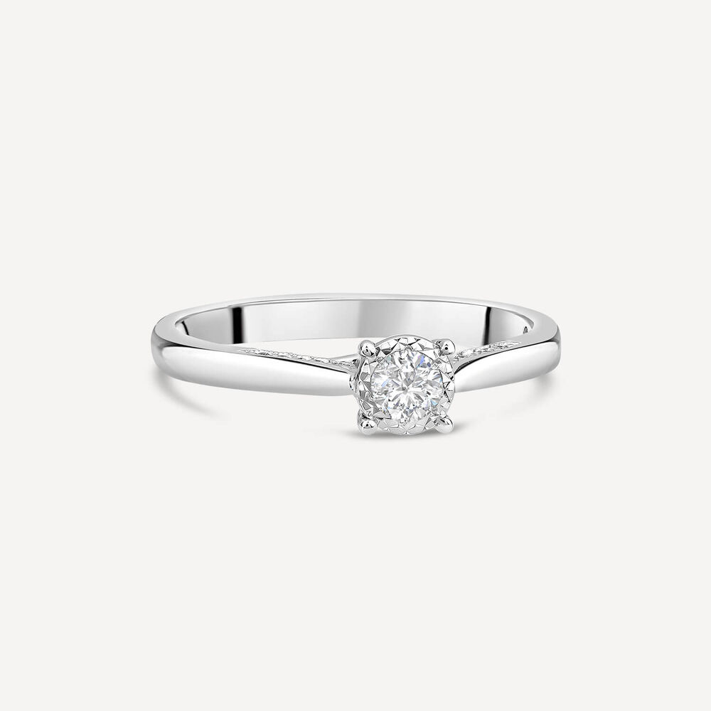 Kathy De Stafford 18ct White Gold 0.24ct Round & Solitaire Diamond Accentuated Shoulders Ring image number 2