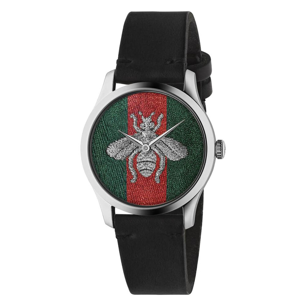 Gucci Timeless 38mm Green Red Green Dial With Silver Bee Steel Case Strap Watch