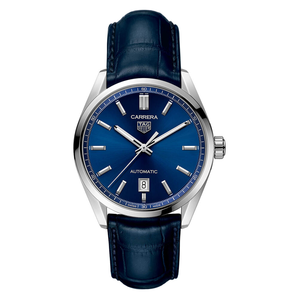 TAG Heuer Carrera Date Automatic 39mm Blue Dial Steel Case Blue Alligator Strap Watch