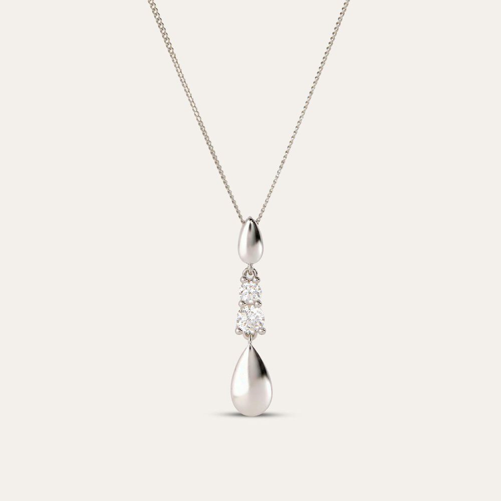 9ct White Gold Double Cubic Zirconia Polished Tears Pendant