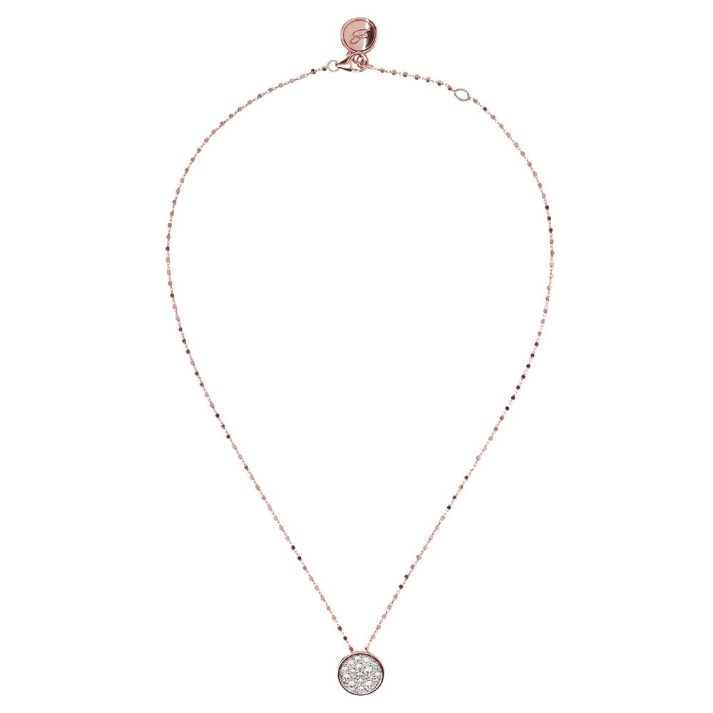 Bronzallure 18ct Rose Gold-Plated Cubic Zirconia Cluster Disc Pendant
