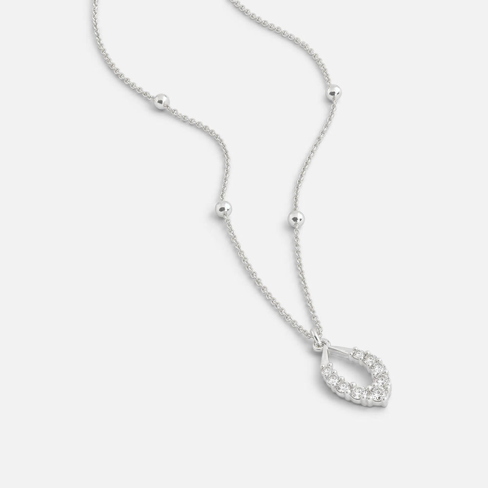 9ct White Gold Beaded Chain Open Oval Cubic Zirconia Set Pendant