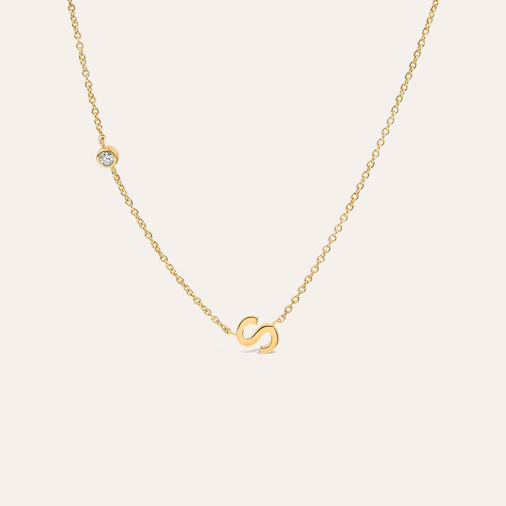 Sterling Silver Yellow Gold Plated 0.06ct Lab Grown Diamond Initial S Necklet
