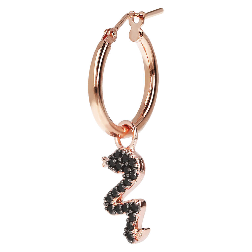 Bronzallure Altissima Collection Snake Black Spinel Single Hoop Ladies Earring