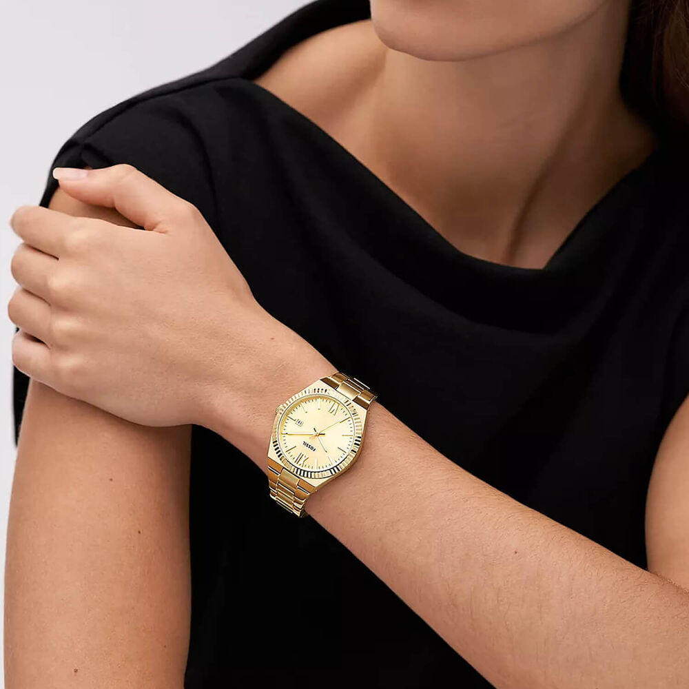 Fossil Scarlette 38mm Champagne Dial Yellow Gold IP Case Watch image number 3