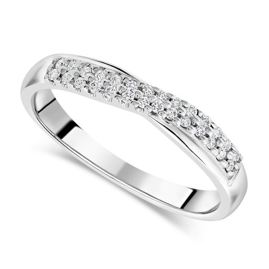 18ct White Gold Double Row Diamond Curved Wedding Ring