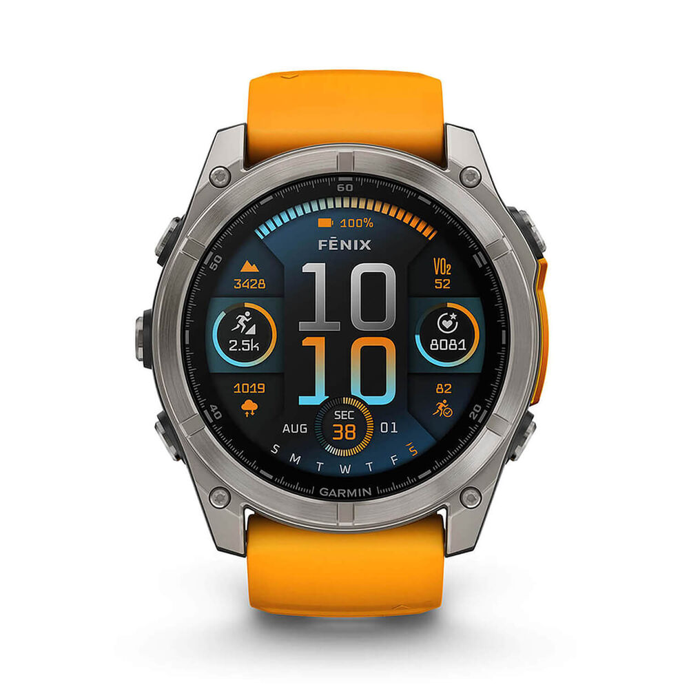 Garmin fenix® 8 AMOLED Sapphire 51mm Titanium Case Spark Orange Graphite Silicon Strap Watch