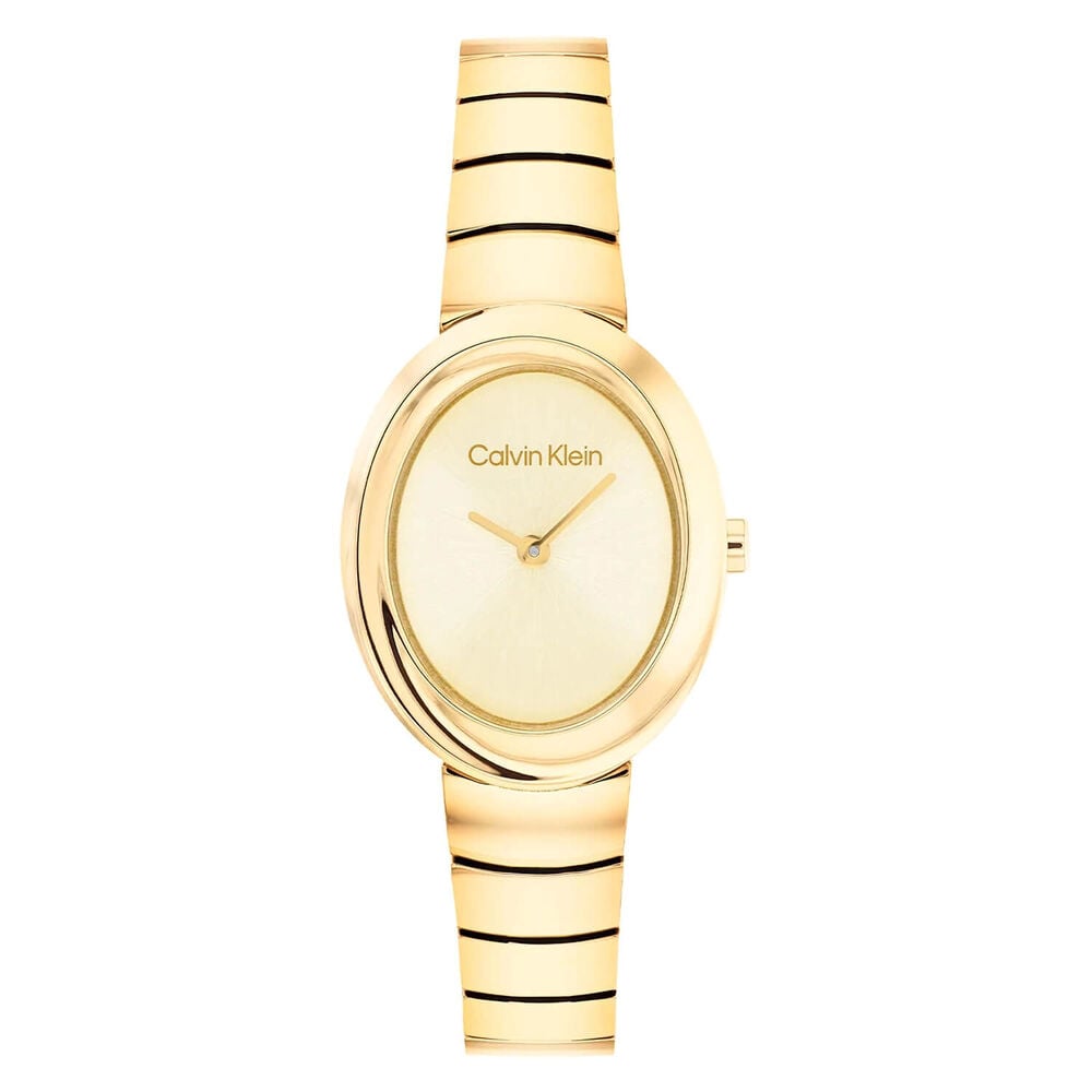 Calvin Klein Twisted Bezel 24mm Gold Dial Gold Tone Steel Bracelet Watch