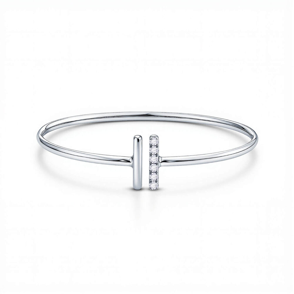 Born Axis Sterling Silver 0.30ct Lab Grown Diamond Two Bar Bangle