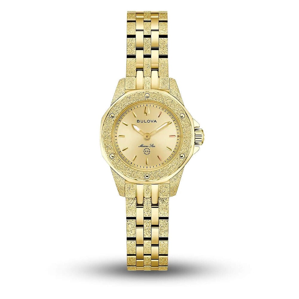 Bulova Marine Star 25mm Gold Dial Yellow Gold Tone Steel Bracelet Watch