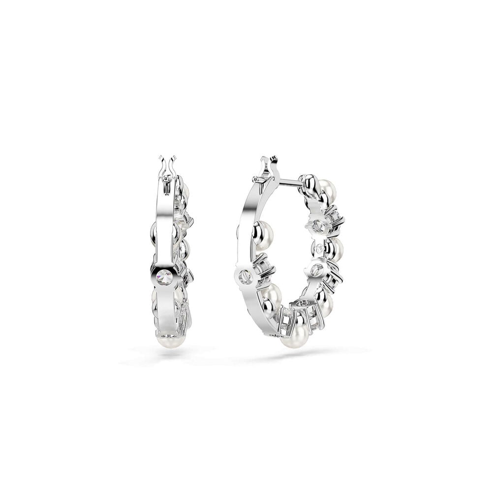 Swarovski Matrix Cubic Zirconia & Crystal Pearl Rhodium Plated Hoop Earrings