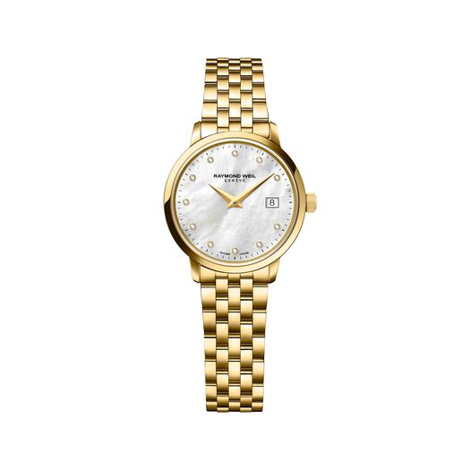 Raymond Weil Round Toccata Mother Of Pearl Diamond Dot Dial With Yellow Gold PVD Bracelet Watch