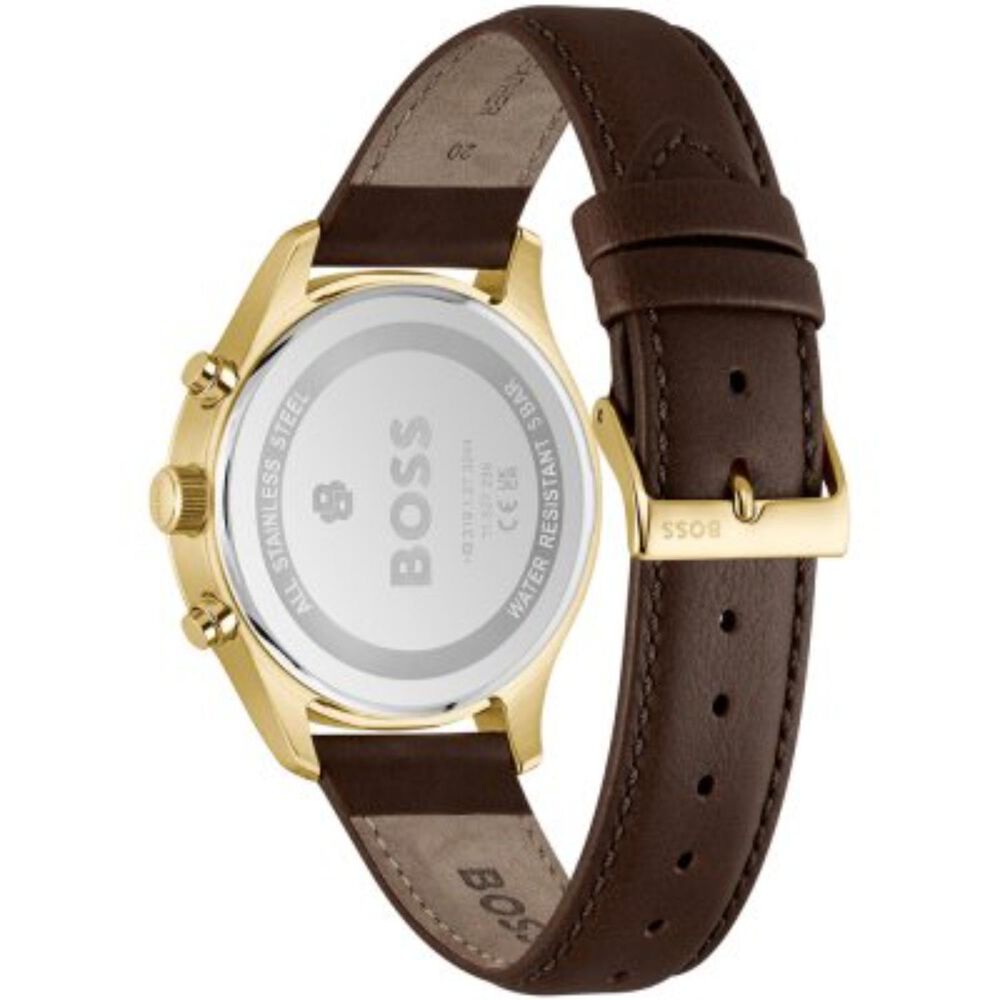 BOSS Stratus 41mm Silver Dial Brown Leather Strap Chronograph Watch image number 2