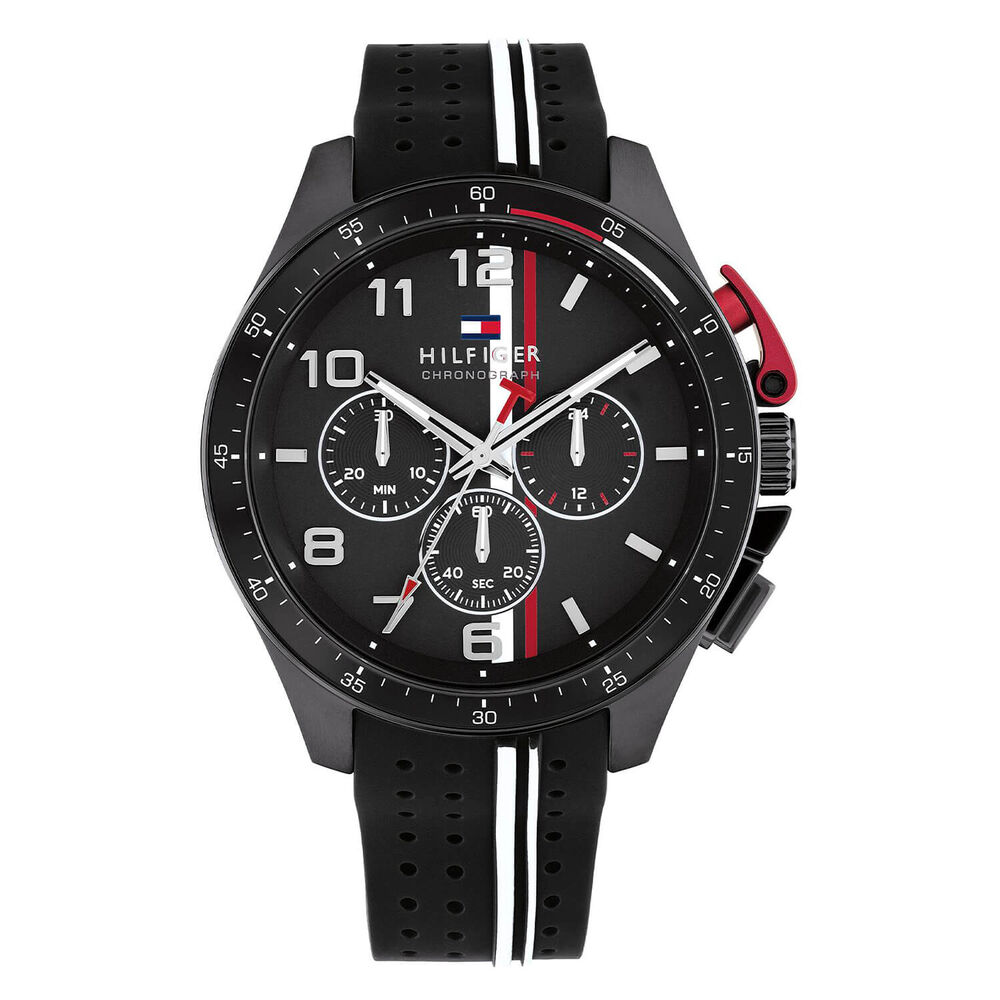Tommy Hilfiger 46mm Black Chronograph Dial Rubber Strap Watch image number 0
