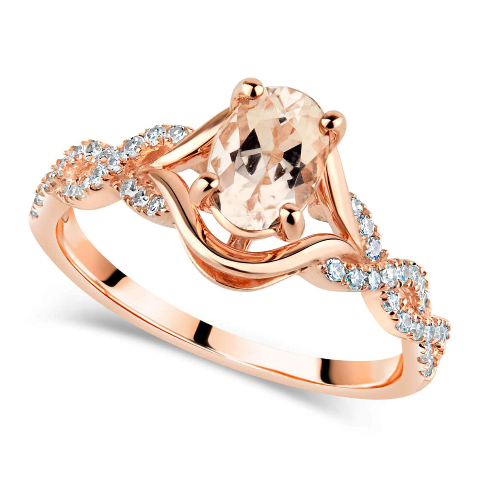 9ct Rose Gold 0.22ct Diamond Twist And Morganite Ring