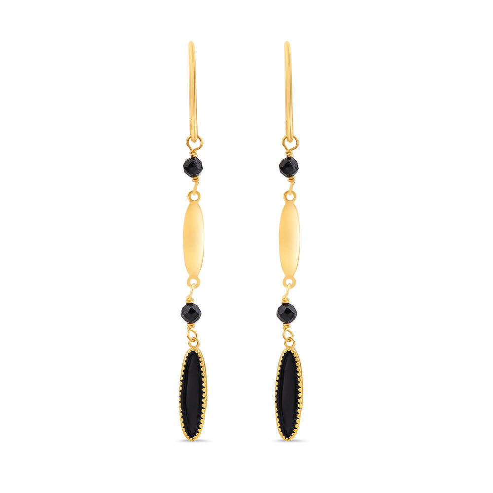 9ct Yellow Gold Black Enamel Beads & Oblong Drop Earrings