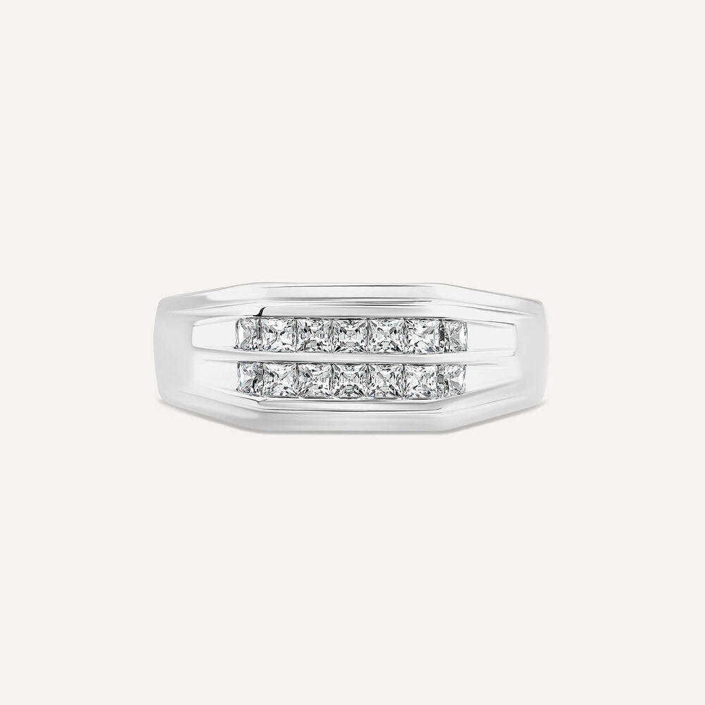 Gents Sterling Silver Two Line Square Cubic Zirconia Signet Ring