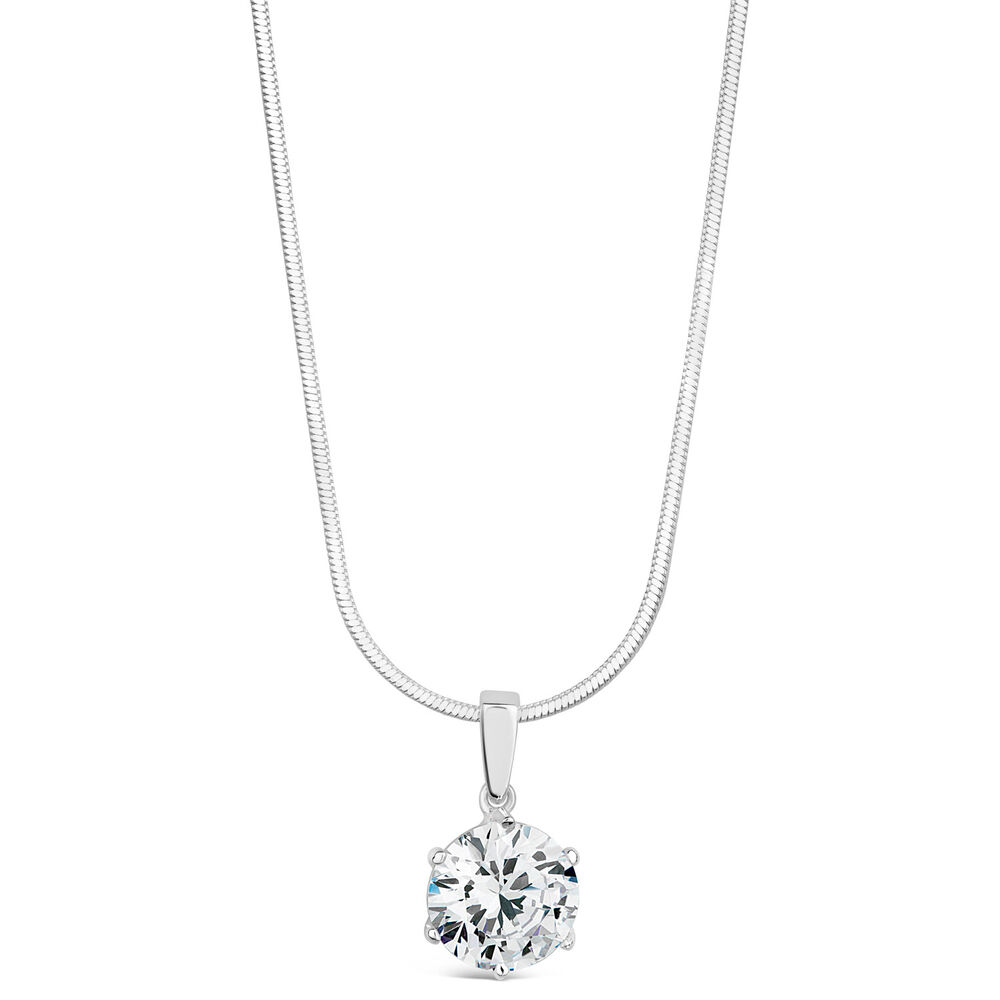 Sterling Silver Cubic Zirconia Six Claw Pendant (Chain Included) image number 0