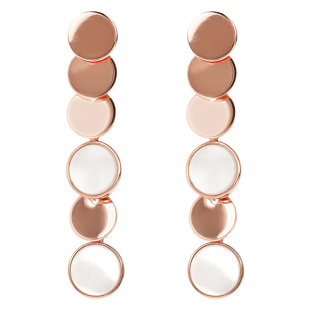 Bronzallure 18ct Rose Gold Plated & Mother of Pearl Discs Drop Earrings