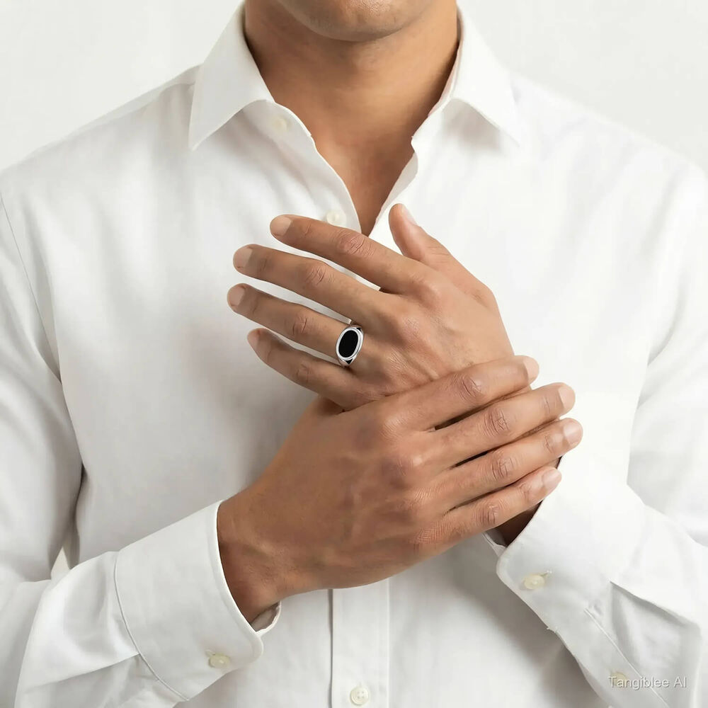 Sterling Silver Oval Black Onyx Signet Ring