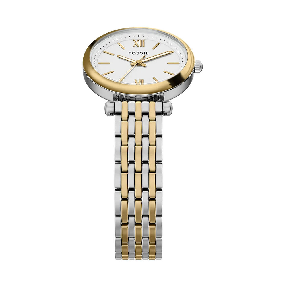 Fossil Carlie 28mm White Dial Two Tone Stainless Steel Bracelet Watch image number 2
