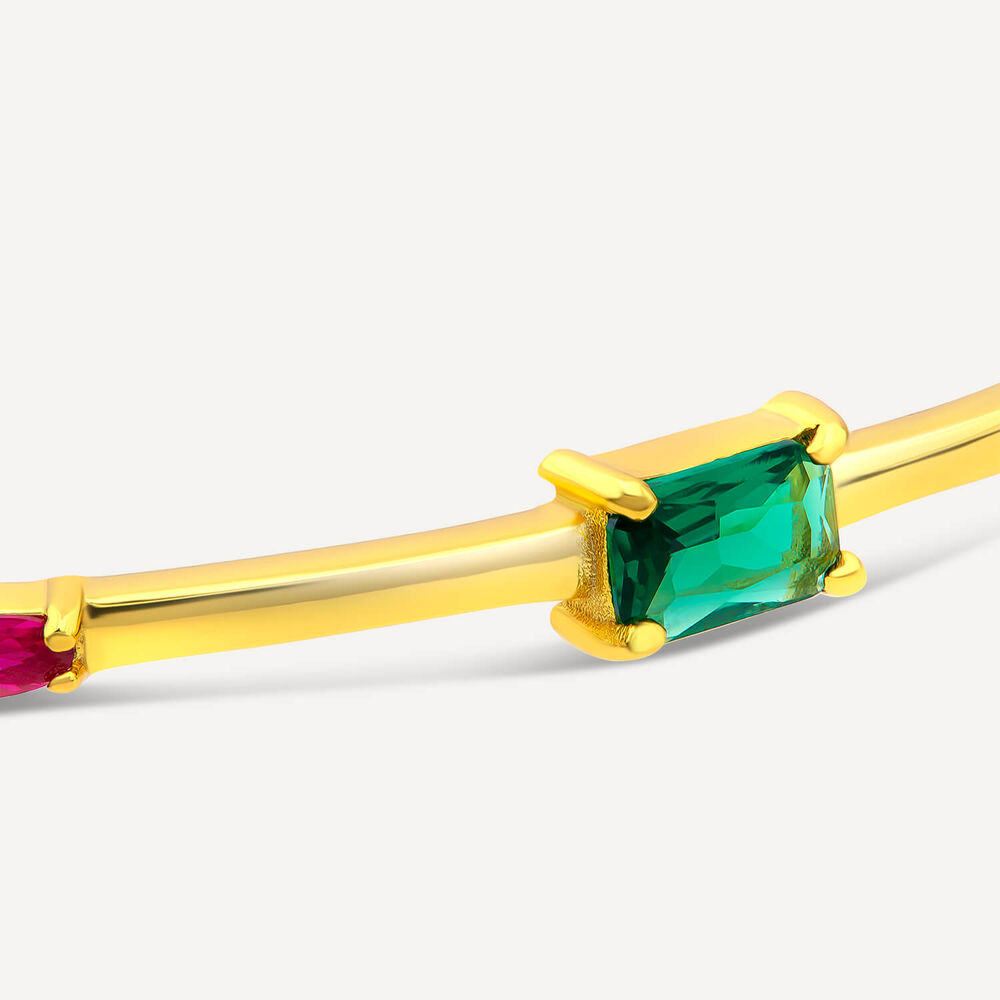 Sterling Silver Yellow Gold Plated Rectangular Green & Red Cubic Zirconia Bangle