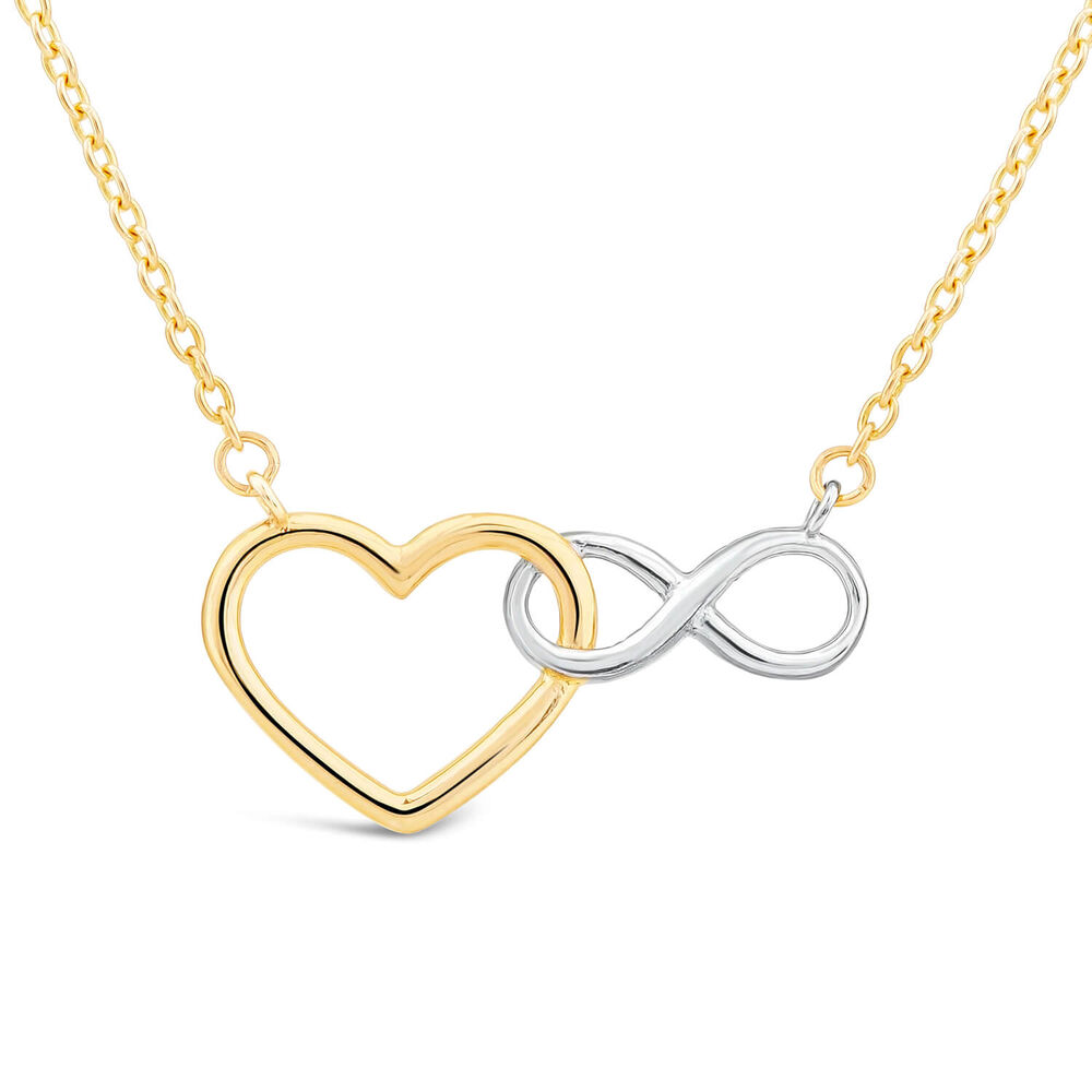 9ct Yellow Gold Two Colour Infinity Heart Interlocking Necklet image number 0