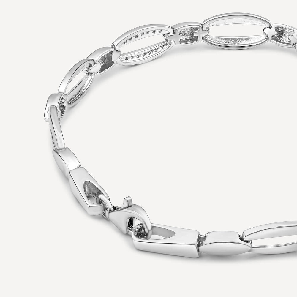 Sterling Silver Cubic Zirconia & Polished Open Oval Link Bracelet image number 2